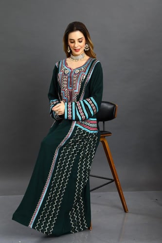 جلابية استايل عسيري لون زيتي موديل DB5-74