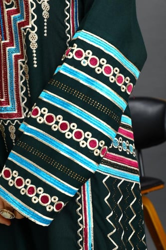 جلابية استايل عسيري لون زيتي موديل DB5-74