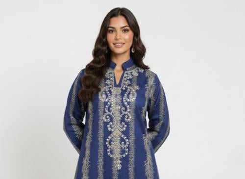 جلابية استايل كويتي ستاتي لون ازرق موديل CH6-109