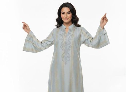 جلابية استايل كويتي ستاتي لون رمادي موديل CH6-109