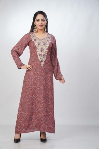 جلابية جامبو مخور كشميري لون طوبي موديل SV5-80