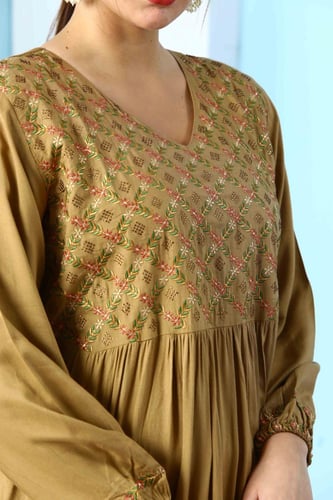 جلابية مدى استايل كويتي لون بيج غامق موديل RB5-138