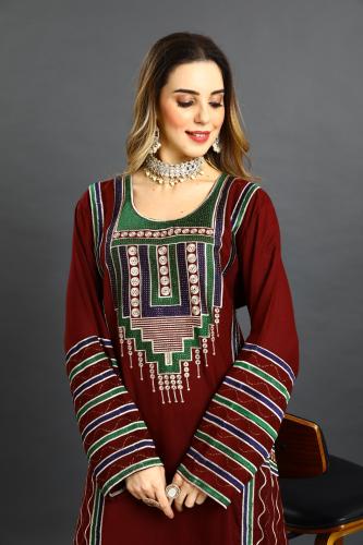 جلابية استايل عسيري لون عودي موديل DB5-75