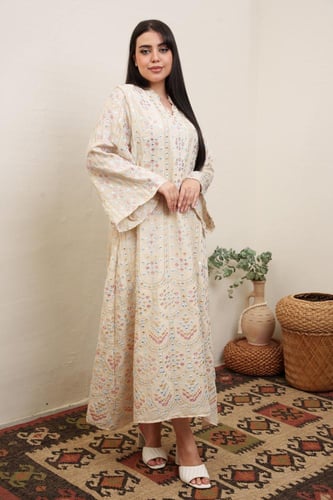 جلابية مدي استايل كويتي لون بيج موديل 2A5-6033