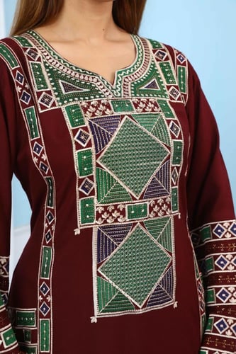 جلابية استايل عسيري لون عودي موديل DB5-73