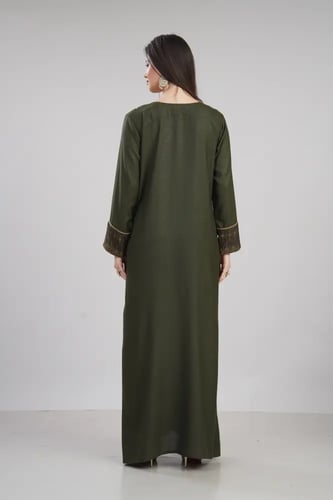 جلابية استايل بحريني لون زيتي موديل DB6-158