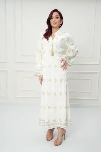 جلابية كويتي لون أوف وايت موديل CH6-73