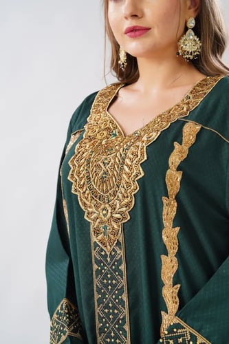 جلابية استايل بحريني لون اخضر موديل WS6-150