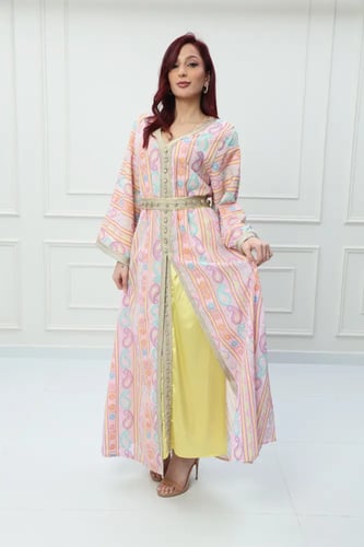 قفطان مغربي لون وردي فاتح موديل CH6-81