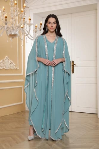 جلابية سهرة لون سماوي موديل CH5-24