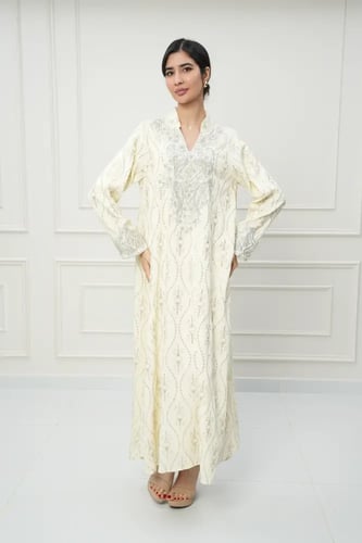 جلابية كويتي لون كريمي موديل CH6-105