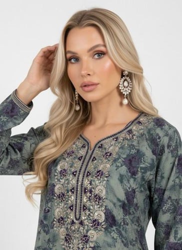 جلابية كشميري صدرية معين لون بترولي موديل SQ6-175