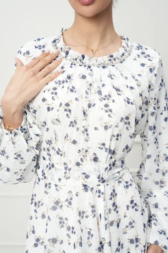 جلابية كويتي لون ابيض مشجر كحلي موديل CH5-14