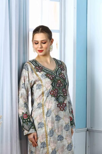 جلابية مخور اماراتي بصدرية منقوشة عشبي موديل DB5-7...