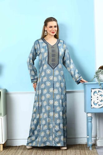 جلابية استايل بحريني لون بحري موديل DB5-83