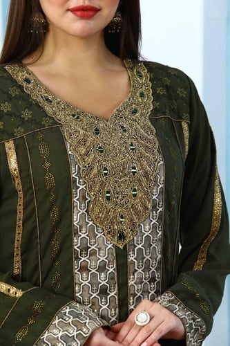 جلابية استقبال لون زيتي موديل WS5-114