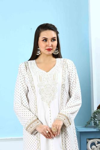 جلابية استايل بحريني لون ابيض موديل KK5-84