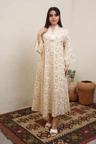 جلابية استايل كويتي لون بيج موديل 2A5-6021