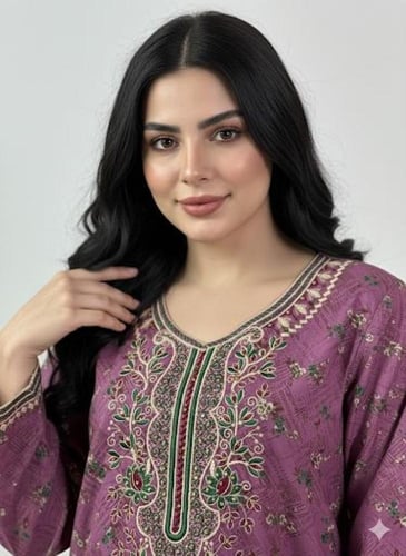 جلابية كشميري صدرية ملونه لون وردي موديل SQ6-173