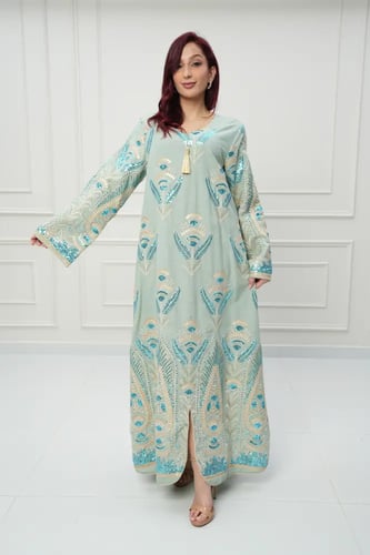 جلابية كويتي لون أخضر موديل CH6-104