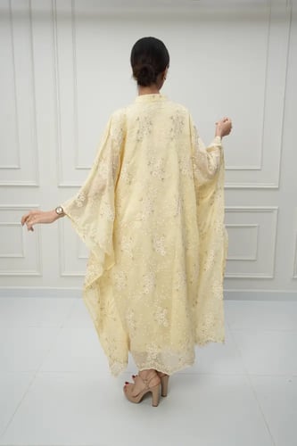 جلابية كويتي تصميم فراشة لون اصفر موديل CH6-79