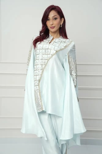 طقم بنطلون استايل تركي لون سماوي موديل CH6-3167A