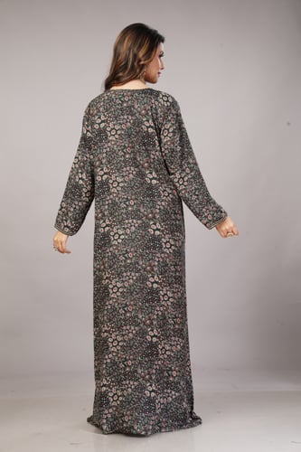 جلابية قطن كشميري لون زيتي مطرزة موديل SX4-06