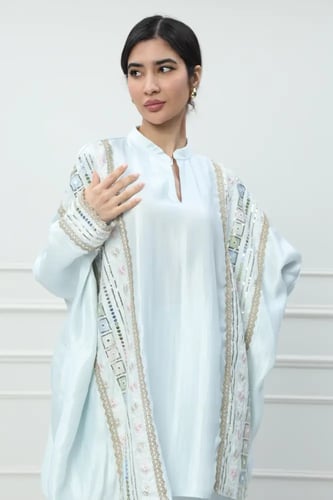 طقم بنطلون استايل تركي لون سماوي موديل CH6-3162A