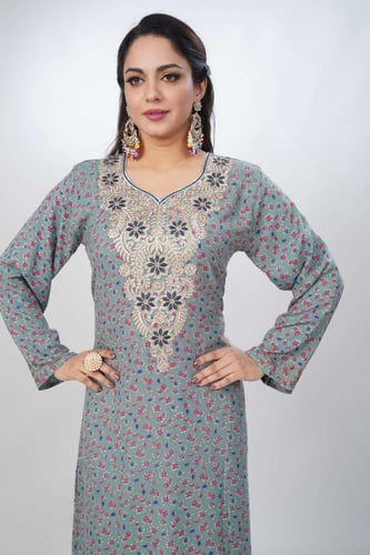 جلابية جامبو مخور كشميري لون بترولي موديل SV5-80