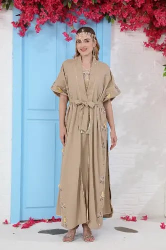 جلابية استايل كويتي لون كافيه فاتح موديل CH5-23