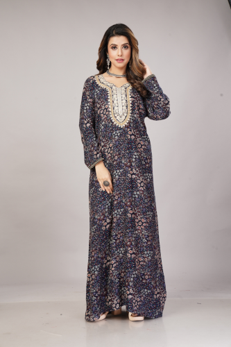 جلابية كحلي مقاسات كبيره تطريز فصوص صدري موديل SV4...