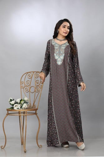 جلابية كشميري نسائية لون رصاصي غامق موديل SQ4-85