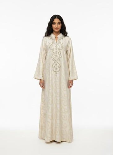 جلابية كويتي ستاتي لون بيج فاتح موديل CH6-107