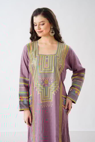 جلابية استايل عسيري لون موف فاتح موديل DB6-151