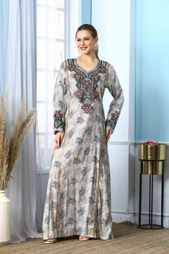 جلابية مخور اماراتي بصدرية منقوشة عشبي موديل DB5-7...