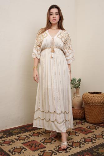 جلابية فري سايز استايل كويتي لون اوف وايت موديل DK...