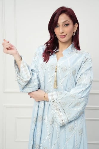 جلابية كويتي لون سماوي موديل CH6-73