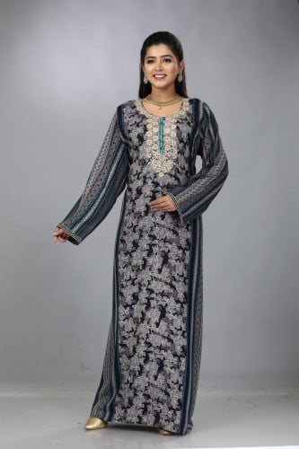 جلابية قطن صدرية لون بترولي غامق مطرزة موديل SQ4-7...