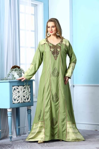 جلابية استايل بحريني لون اخضر فاتح موديل WS5-120