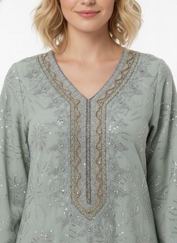 جلابية استايل كويتي لون رمادي موديل CH6-34