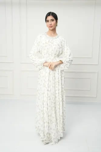 جلابية كويتي لون ابيض مشخر اخضر موديل CH5-14