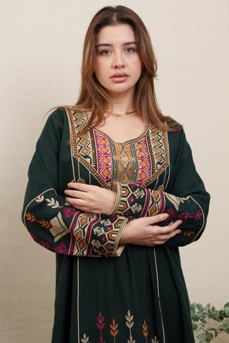 جلابية استايل اردني لون زيتي موديل DB4-23