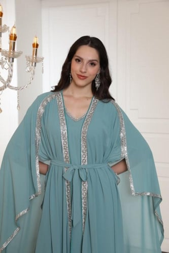 جلابية سهرة لون سماوي موديل CH5-24