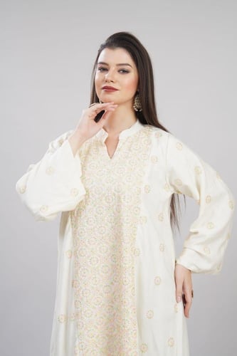 جلابية كتان استايل كويتي لون سكري موديل KK6-93