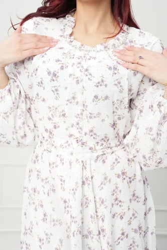 جلابية كويتي لون ابيض مشجر موف موديل CH5-14