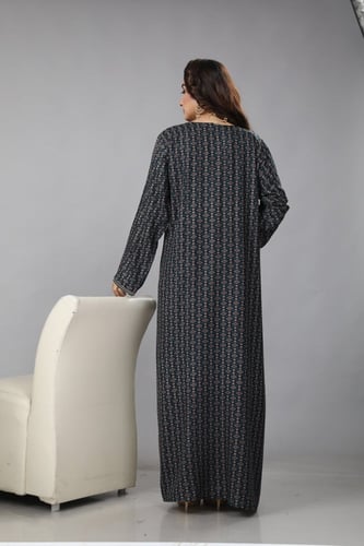 جلابية قطن منقوشة لون تركوازي في كحلي موديل SQ4-82