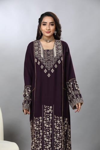 جلابية ستايل اردني لون نبيتي غامق موديل DB4-22