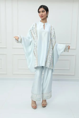 طقم بنطلون استايل تركي لون سماوي موديل CH6-3162A