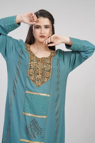 جلابية استقبال لون بترولي موديل WS6-142