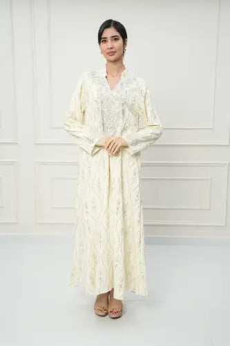 جلابية كويتي لون كريمي موديل CH6-105